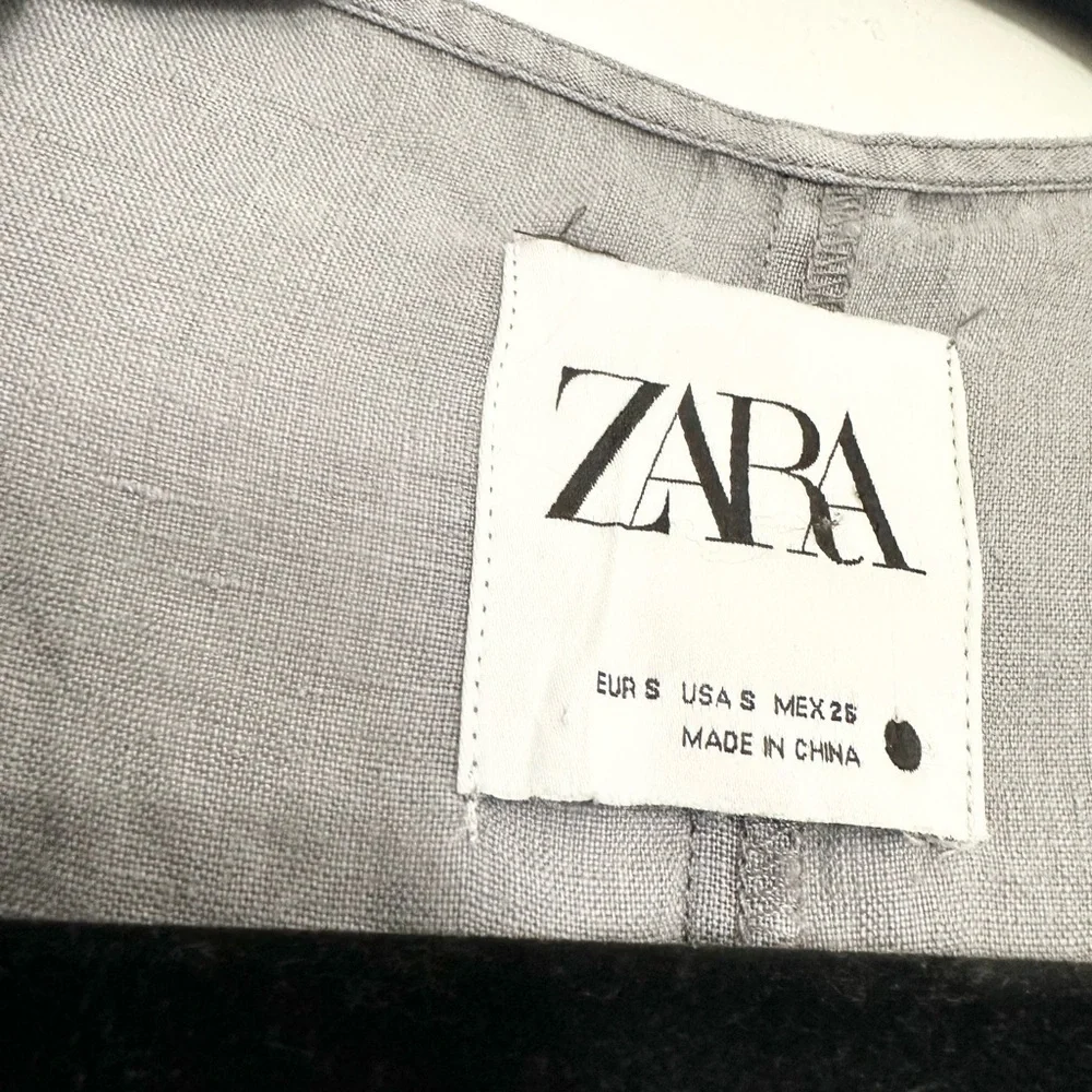 Zara Lillian Jumpsuit Size Small Gray 100% Linen V-Neck Utility Romper Jumper